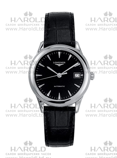 Унисекс часы Longines Flagship L4.774.4.52.2, механизм механический с автоподзаводом, циферблат черный, браслет кожа — Изображение 1
