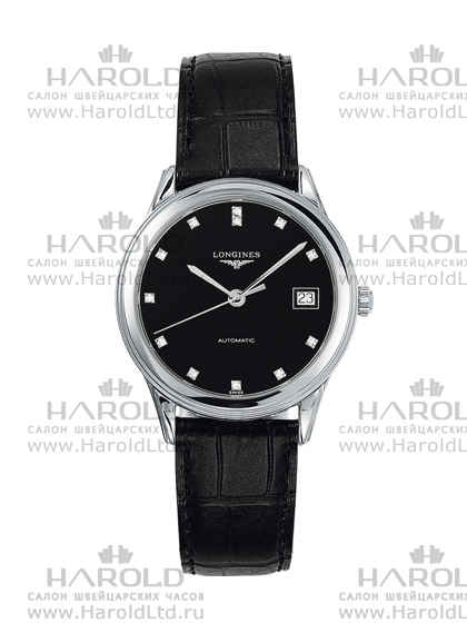 Унисекс часы Longines Flagship L4.774.4.57.2, механизм механический с автоподзаводом, циферблат черный, браслет кожа — Изображение 1