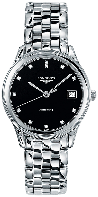 Унисекс часы Longines Flagship L4.774.4.57.6, механизм механический с автоподзаводом, циферблат черный, браслет нержавеющая сталь — Изображение 1