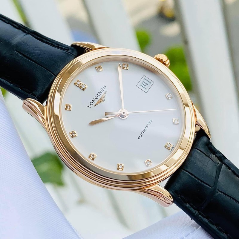 Мужские часы Longines Flagship L4.774.8.27.2, механизм механический  с автоподзаводом, циферблат белый, браслет кожа аллигатора — Изображение 2