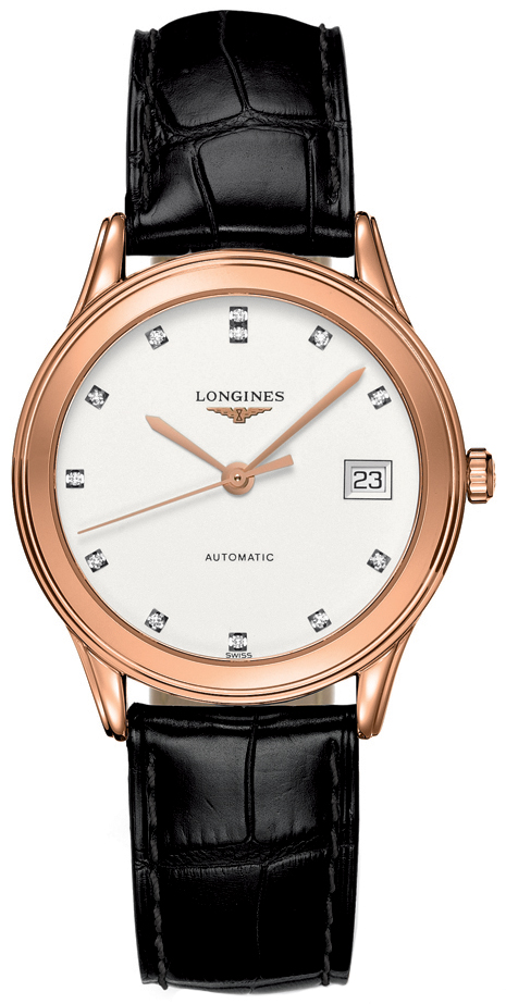 Мужские часы Longines Flagship L4.774.8.27.2, механизм механический  с автоподзаводом, циферблат белый, браслет кожа аллигатора — Изображение 1