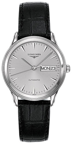 Мужские часы Longines Flagship L4.799.4.72.2, механизм механический с автоподзаводом, циферблат серебристый, браслет кожа — Изображение 1