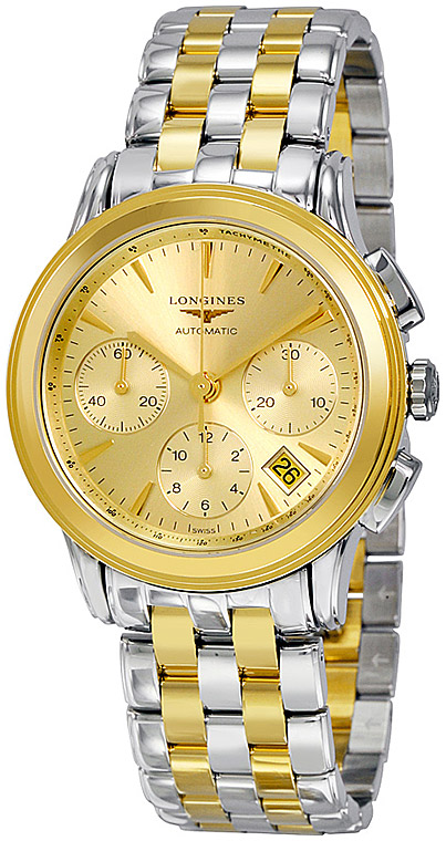 Мужские часы Longines Flagship L4.803.3.32.7, механизм механический хронограф с автоподзаводом, циферблат золотистый, браслет нержавеющая сталь + pvd — Изображение 2