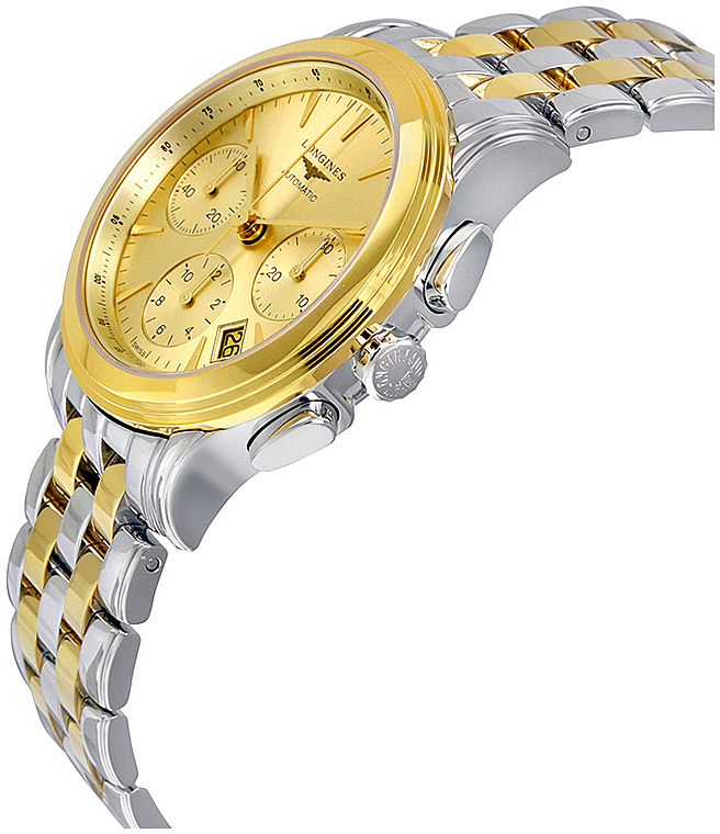 Мужские часы Longines Flagship L4.803.3.32.7, механизм механический хронограф с автоподзаводом, циферблат золотистый, браслет нержавеющая сталь + pvd — Изображение 3