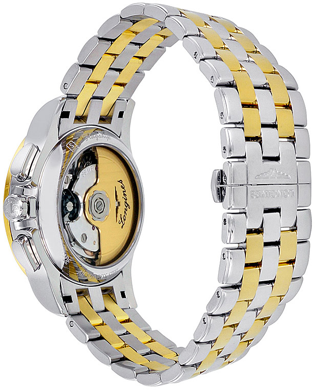Мужские часы Longines Flagship L4.803.3.32.7, механизм механический хронограф с автоподзаводом, циферблат золотистый, браслет нержавеющая сталь + pvd — Изображение 4