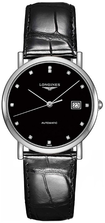 Унисекс часы Longines The Longines Elegant Collection L4.809.4.57.2, механизм механический с автоподзаводом, циферблат черный, браслет кожа — Изображение 1