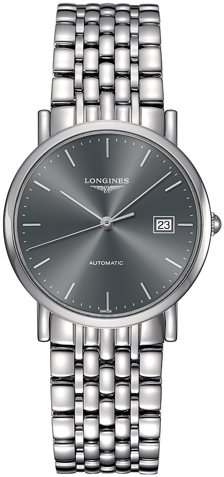 Унисекс часы Longines The Longines Elegant Collection L4.809.4.72.6, механизм механический с автоподзаводом, циферблат черный, браслет нержавеющая сталь — Изображение 1