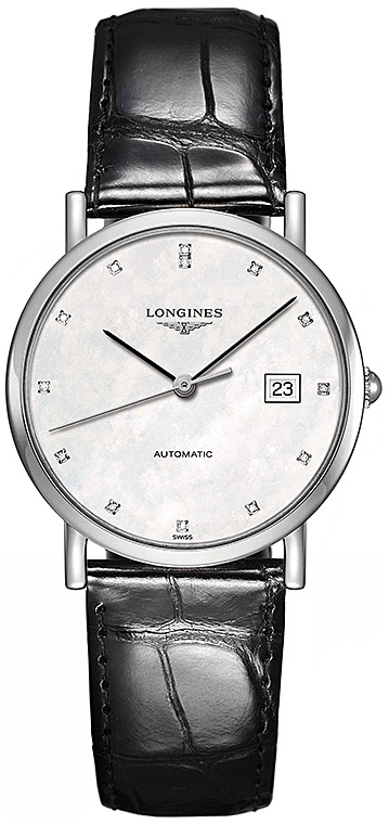 Унисекс часы Longines The Longines Elegant Collection L4.809.4.87.2, механизм механический с автоподзаводом, циферблат белый, браслет кожа — Изображение 1