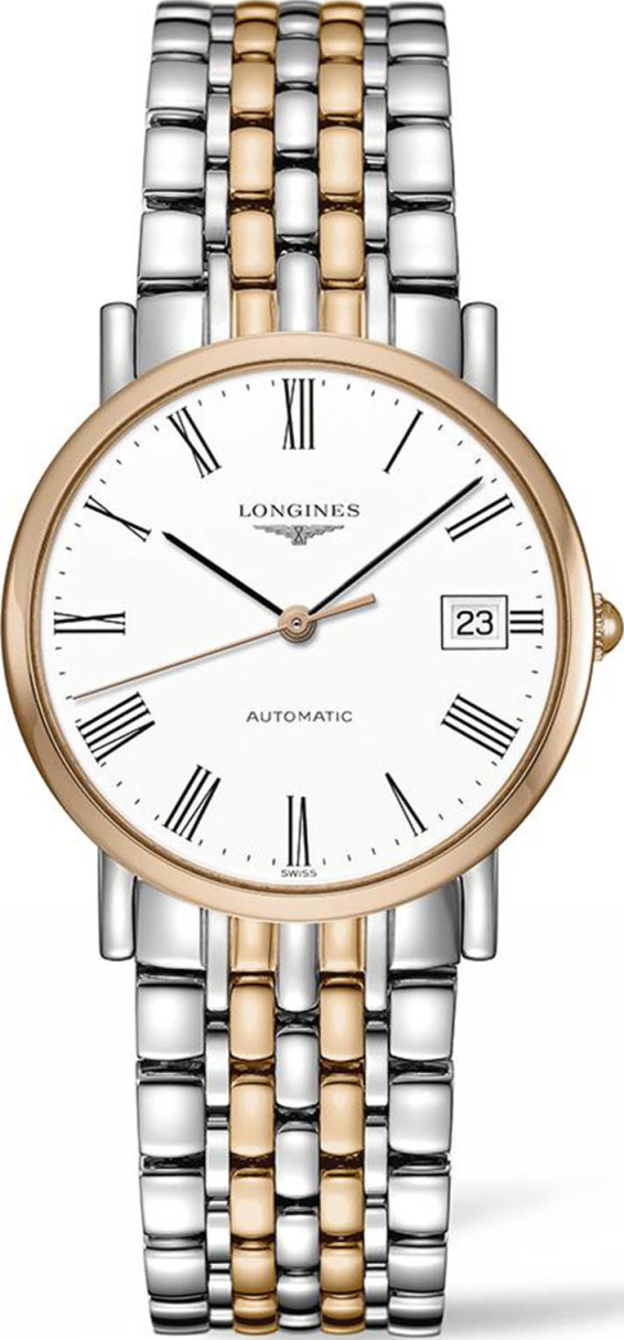 Женские часы Longines The Longines Elegant Collection L4.809.5.11.7, механизм механический с автоподзаводом, циферблат белый, браслет нержавеющая сталь + золото — Изображение 1