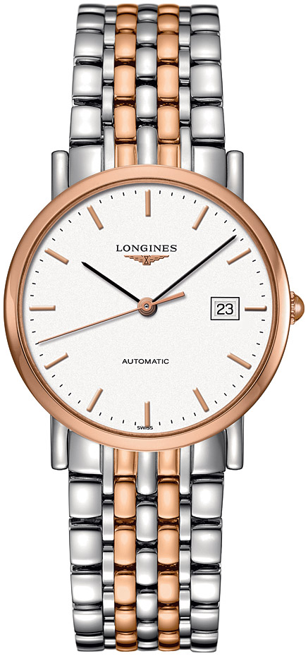 Унисекс часы Longines The Longines Elegant Collection L4.809.5.12.7, механизм механический с автоподзаводом, циферблат белый, браслет нержавеющая сталь + золото 18к — Изображение 1