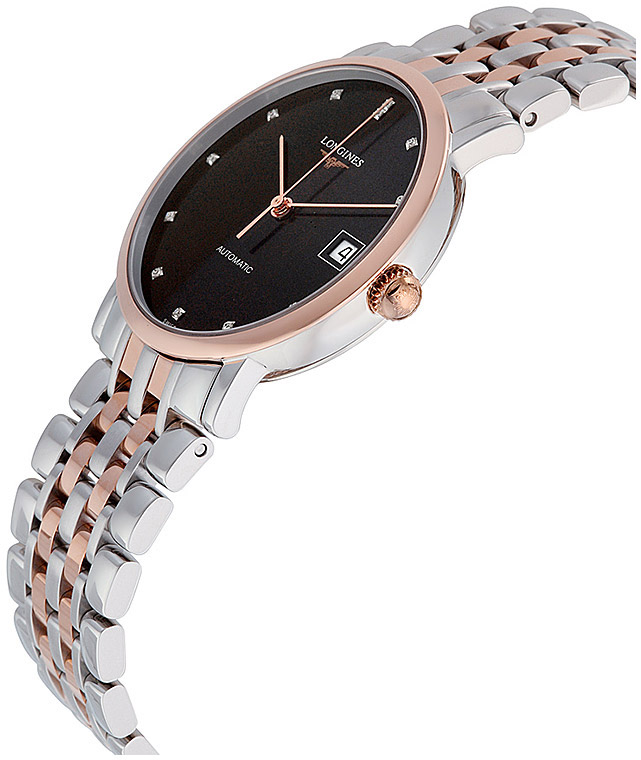 Унисекс часы Longines The Longines Elegant Collection L4.809.5.57.7, механизм механический с автоподзаводом, циферблат черный, браслет нержавеющая сталь + золото 18к — Изображение 3