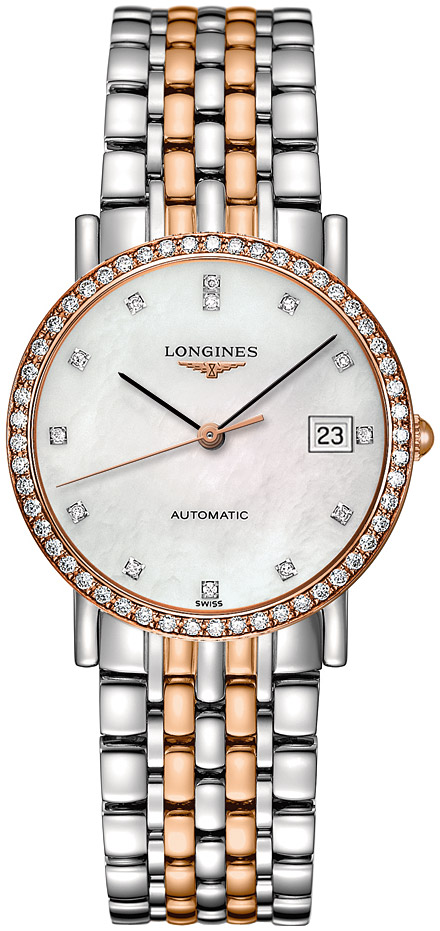 Женские часы Longines The Longines Elegant Collection L4.809.5.88.7, механизм механический с автоподзаводом, циферблат белый, браслет нержавеющая сталь + золото 18к — Изображение 1