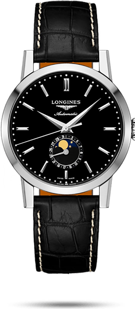 Мужские часы Longines The LongInes 1832 L4.826.4.52.0, механизм механический с автоподзаводом, циферблат черный, браслет кожа — Изображение 1
