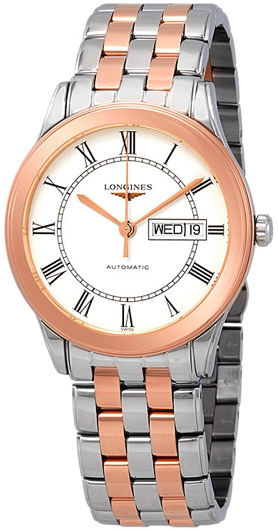 Мужские часы Longines Flagship L4.899.3.91.7, механизм механический с автоподзаводом, циферблат белый, браслет нержавеющая сталь + pvd — Изображение 2