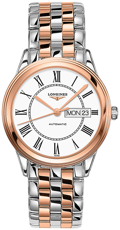 Мужские часы Longines Flagship L4.899.3.91.7, механизм механический с автоподзаводом, циферблат белый, браслет нержавеющая сталь + pvd — Изображение 1