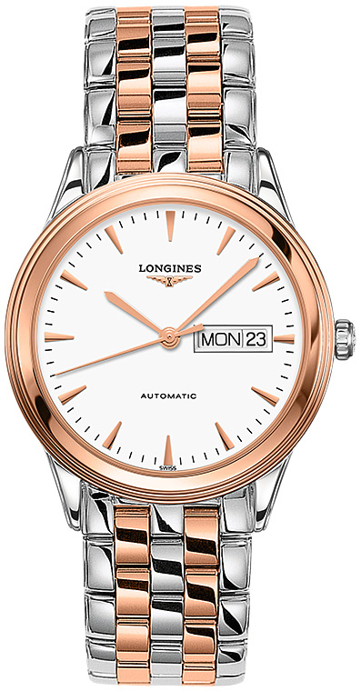 Мужские часы Longines Flagship L4.899.3.92.7, механизм механический с автоподзаводом, циферблат белый, браслет нержавеющая сталь + pvd — Изображение 1