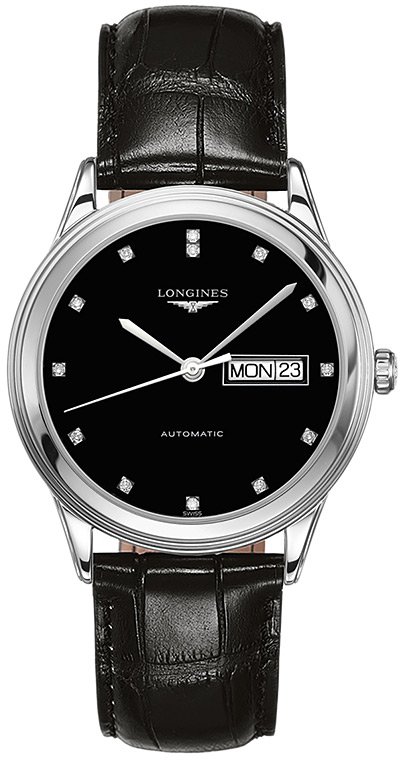 Унисекс механический с автоподзаводом часы Longines Flagship L4.899.4.57.2 черный кожа — Изображение 1