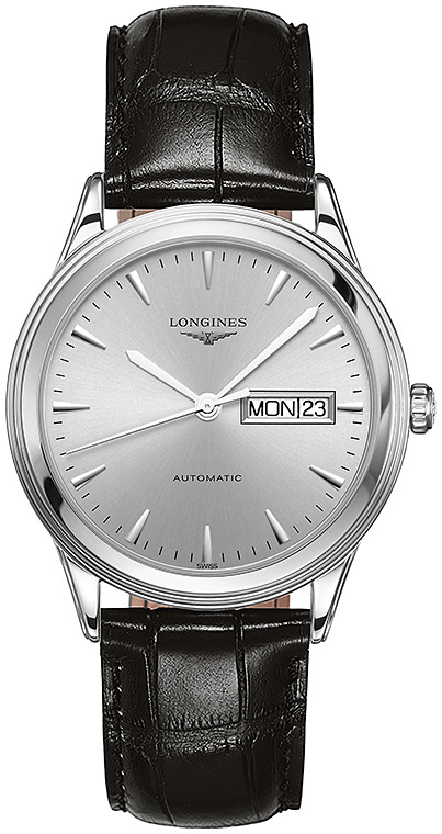 Мужские часы Longines Flagship L4.899.4.72.2, механизм механический с автоподзаводом, циферблат серебристый, браслет кожа — Изображение 1