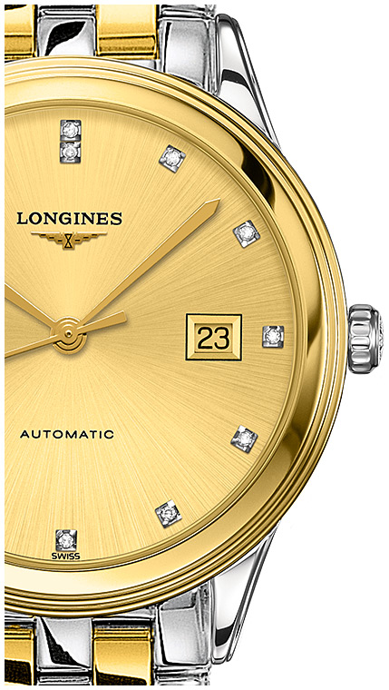 Унисекс часы Longines Flagship L4.974.3.37.7, механизм механический с автоподзаводом, циферблат золотистый, браслет нержавеющая сталь + pvd — Изображение 2