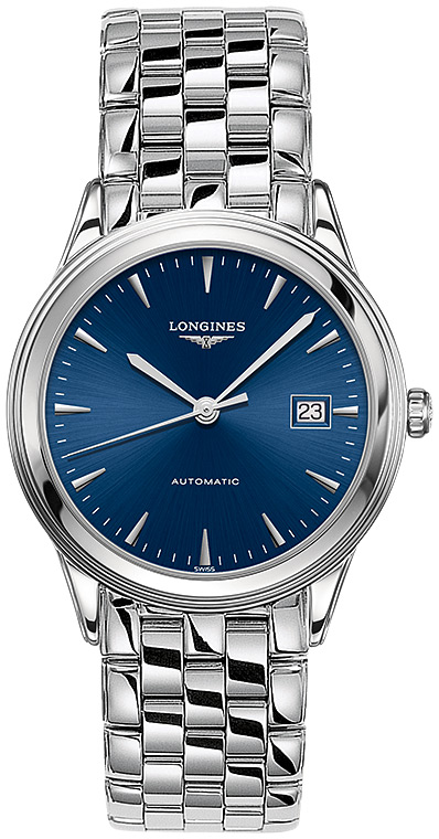 Мужские часы Longines Flagship L4.974.4.92.6, механизм механический с автоподзаводом, циферблат синий, браслет нержавеющая сталь — Изображение 1