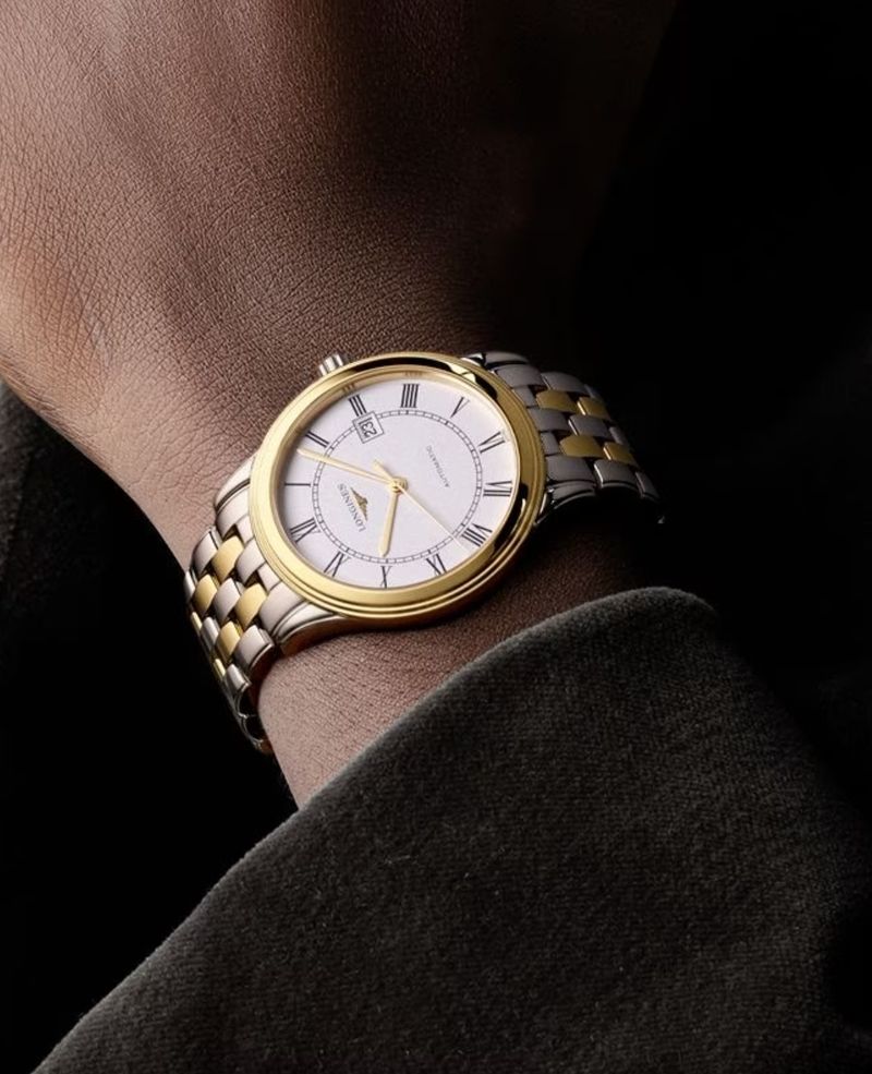 Мужские механический с автоподзаводом часы Longines Flagship L4.984.3.21.7 белый нержавеющая сталь + желтое pvd покрытие — Изображение 2