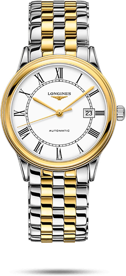 Мужские механический с автоподзаводом часы Longines Flagship L4.984.3.21.7 белый нержавеющая сталь + желтое pvd покрытие — Изображение 1
