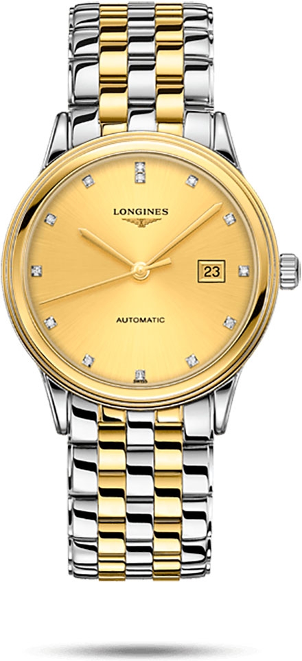 Унисекс часы Longines Flagship L4.984.3.37.7, механизм механический с автоподзаводом, циферблат золотистый, браслет нержавеющая сталь + желтое pvd покрытие — Изображение 1
