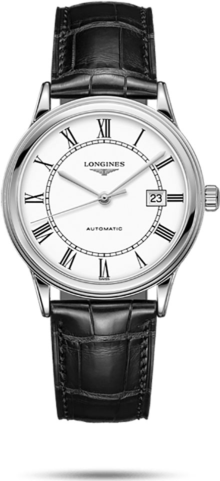 Мужские часы Longines Flagship L4.984.4.21.2, механизм механический с автоподзаводом, циферблат белый, браслет кожа — Изображение 1