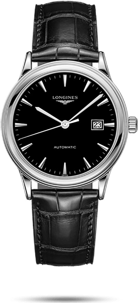 Мужские часы Longines Flagship L4.984.4.52.2, механизм механический с автоподзаводом, циферблат черный, браслет кожа — Изображение 1