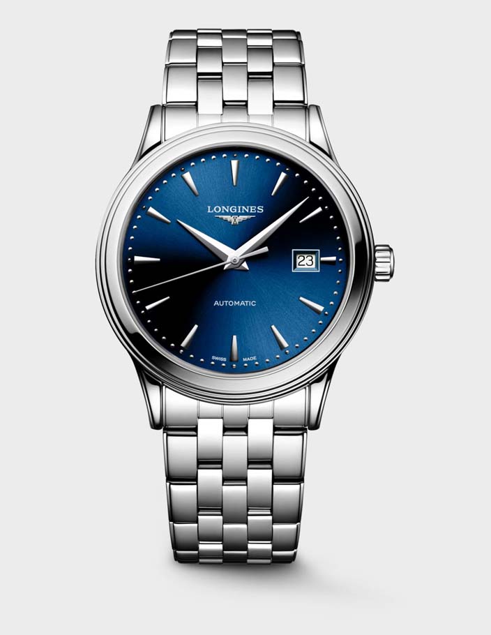 Мужские часы Longines Flagship L4.984.4.98.6, механизм механический с автоподзаводом, циферблат синий, браслет нержавеющая сталь — Изображение 1