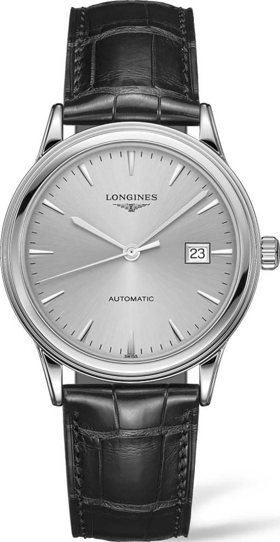 Мужские часы Longines Flagship L49844722, механизм механический с автоподзаводом, циферблат серебристый, браслет кожа — Изображение 1