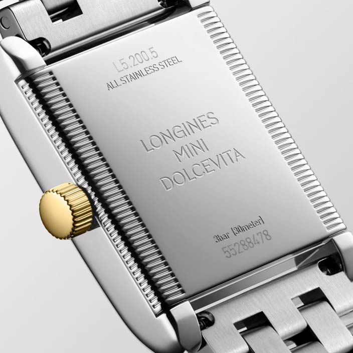 Женские часы Longines Longines Mini DolceVita L5.200.5.70.7, механизм кварцевый, циферблат серебристый, браслет нержавеющая сталь + золото 18к — Изображение 4