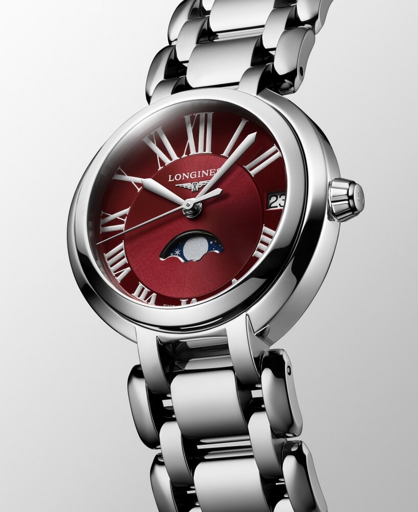 Женские часы Longines Longines PrimaLuna L8.115.4.92.6, механизм кварцевый, циферблат красный, браслет нержавеющая сталь — Изображение 5