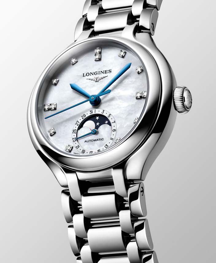 Женские часы Longines Longines PrimaLuna L8.126.4.87.6, механизм механический с автоподзаводом, циферблат серебристый, браслет нержавеющая сталь — Изображение 4
