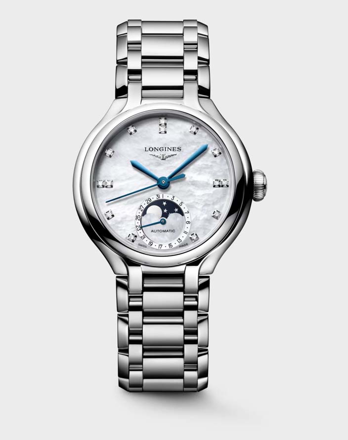 Женские часы Longines Longines PrimaLuna L8.126.4.87.6, механизм механический с автоподзаводом, циферблат серебристый, браслет нержавеющая сталь — Изображение 1