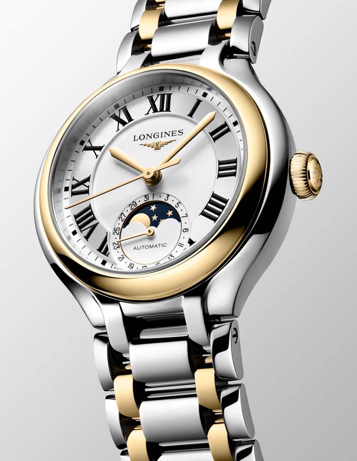 Женские часы Longines Longines PrimaLuna L8.126.5.79.7, механизм механический с автоподзаводом, циферблат серебристый, браслет нержавеющая сталь + золото 18к — Изображение 4