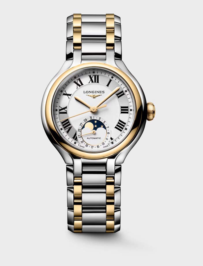 Женские часы Longines Longines PrimaLuna L8.126.5.79.7, механизм механический с автоподзаводом, циферблат серебристый, браслет нержавеющая сталь + золото 18к — Изображение 1