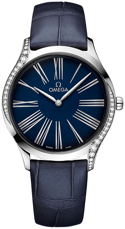 Женские часы Omega De Ville Tresor 428.18.36.60.03.001, механизм кварцевый, циферблат синий, браслет кожа — Изображение 1