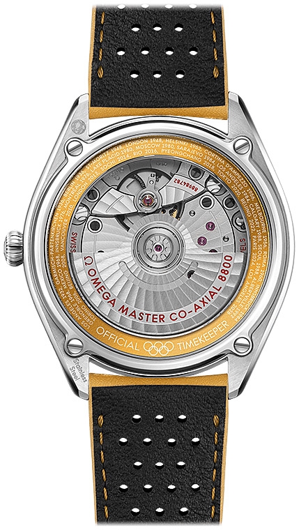 Мужские часы Omega Olympic Official Timekeeper 522.32.40.20.01.002, механизм механический хронометр с автоподзаводом, циферблат черный, браслет кожа — Изображение 5