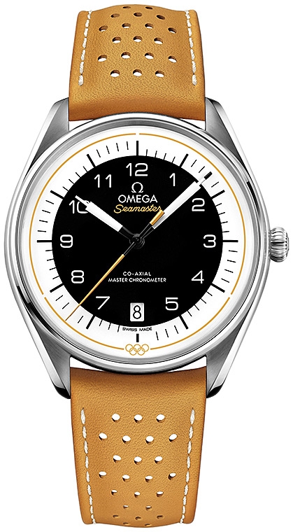 Мужские часы Omega Olympic Official Timekeeper 522.32.40.20.01.002, механизм механический хронометр с автоподзаводом, циферблат черный, браслет кожа — Изображение 1