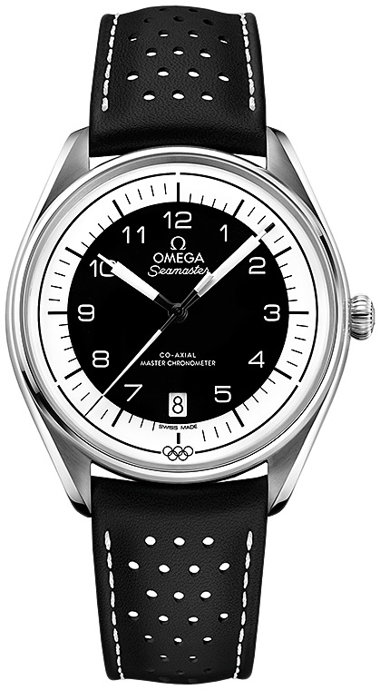 Мужские часы Omega Olympic Official Timekeeper 522.32.40.20.01.003, механизм механический хронометр с автоподзаводом, циферблат черный, браслет кожа — Изображение 1