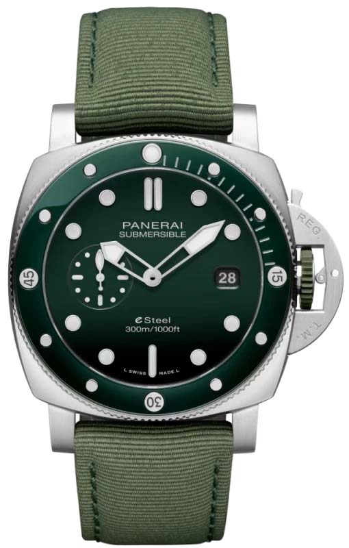 Мужские часы Panerai Submersible PAM01287, механизм механические с автоподзаводом, циферблат зеленый, браслет текстиль — Изображение 1