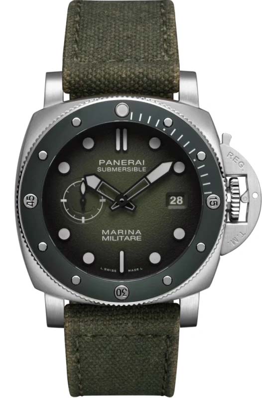 Мужские механические с автоподзаводом часы Panerai Submersible PAM01697 зеленый текстиль — Изображение 1