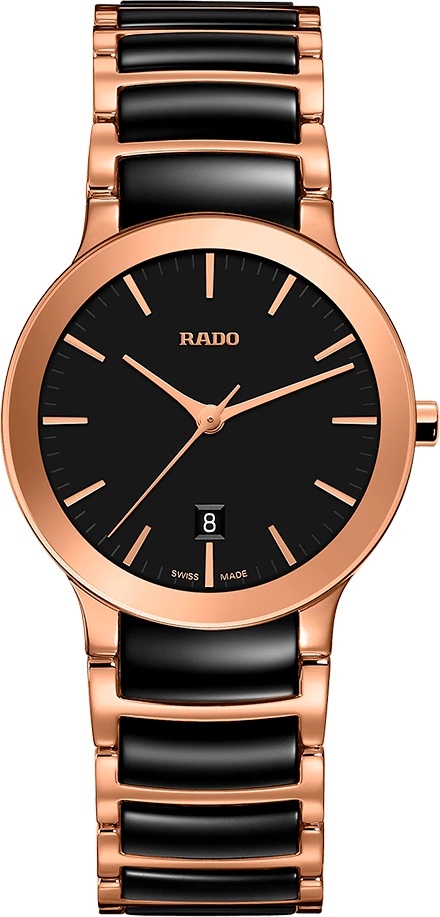 Женские часы Rado Centrix 079.0555.3.017, механизм кварцевый, циферблат черный, браслет керамика + нержавеющая сталь / pvd-покрытие — Изображение 1