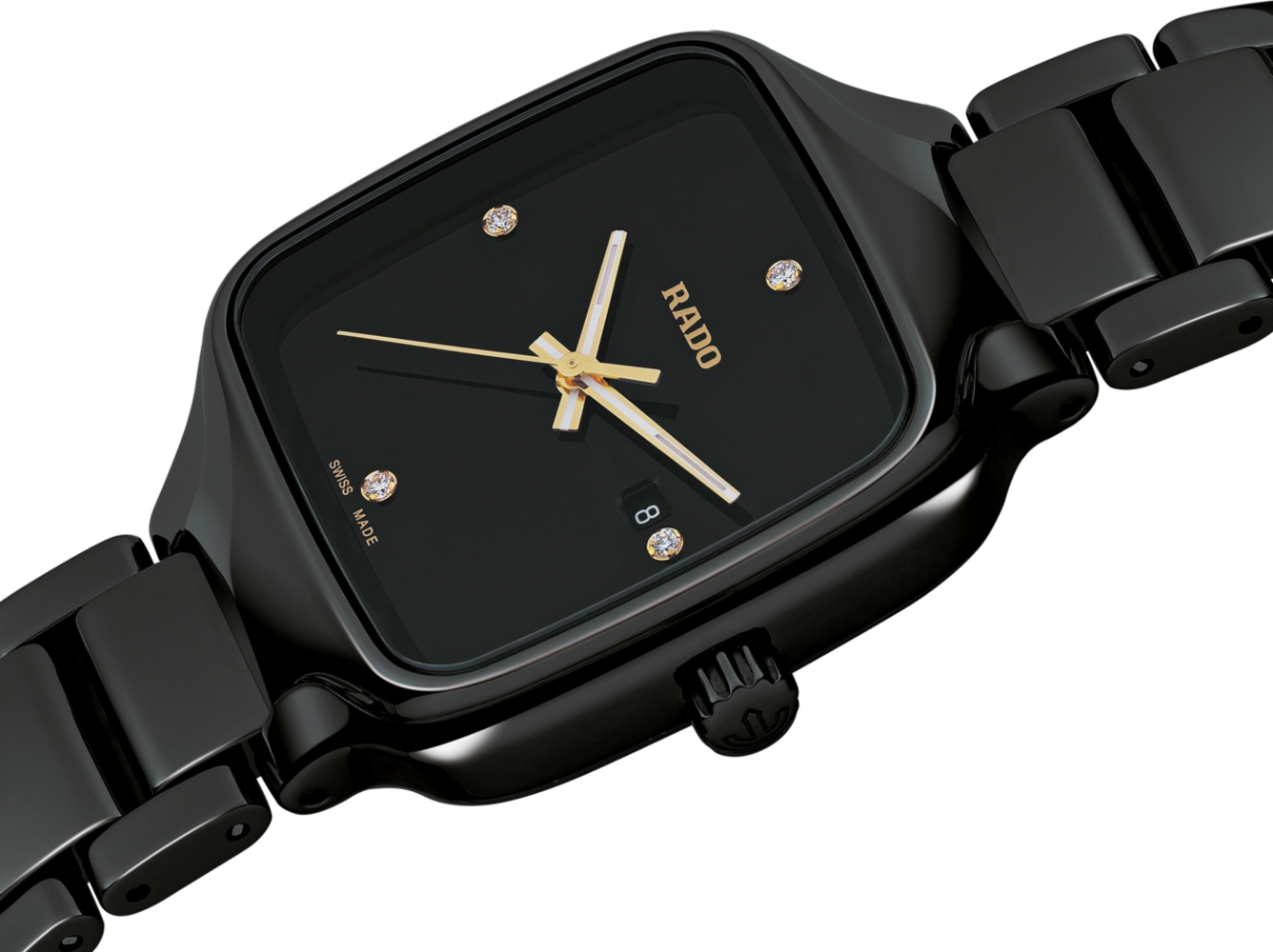 Женские часы Rado True Square 079.6080.3.072, механизм кварцевый, циферблат черный, браслет керамический — Изображение 2