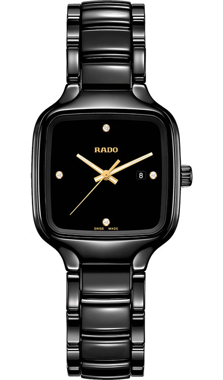 Женские часы Rado True Square 079.6080.3.072, механизм кварцевый, циферблат черный, браслет керамический — Изображение 1