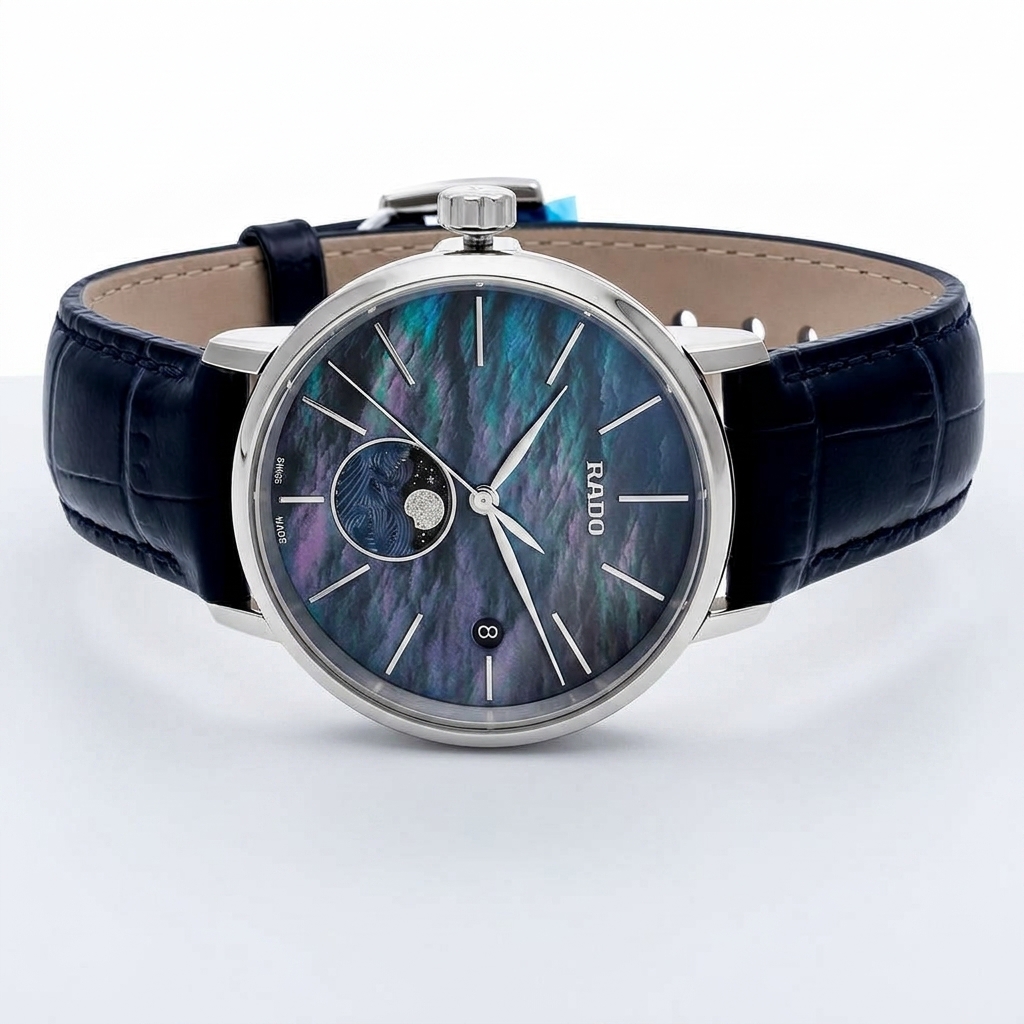 Женские часы Rado Coupole Classic 084.3883.4.191, механизм кварцевый, циферблат синий, браслет кожа — Изображение 3