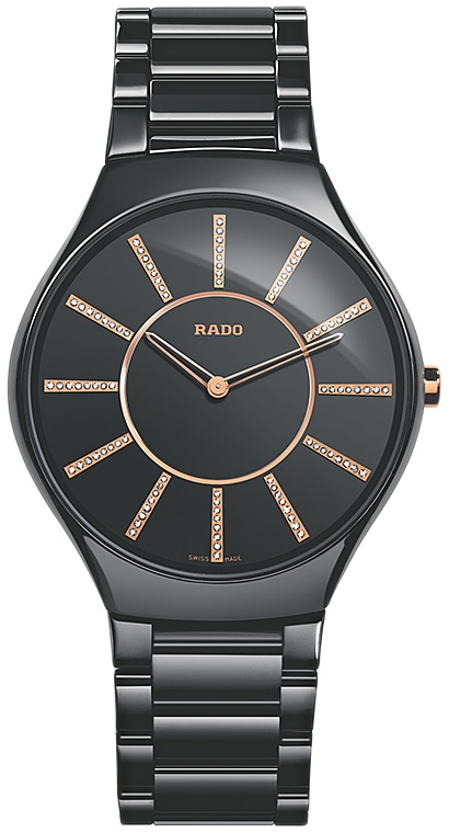 Женские часы Rado True Thinline 140.0741.3.070, механизм кварцевый, циферблат черный, браслет керамика — Изображение 1