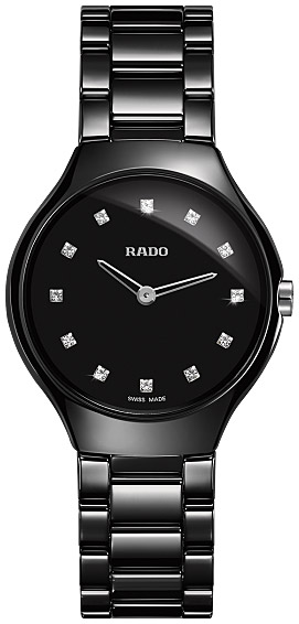 Женские часы Rado True Thinline 420.0742.3.073, механизм кварцевый, циферблат черный, браслет керамика — Изображение 1