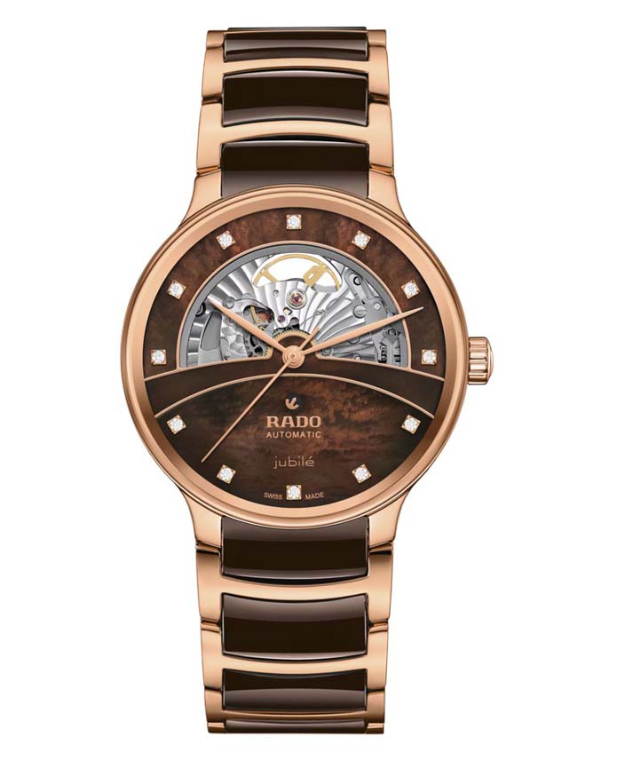 Женские часы Rado Centrix 734.6028.3.090, механизм механический с автоподзаводом, циферблат коричневый, браслет нержавеющая сталь + керамика — Изображение 1